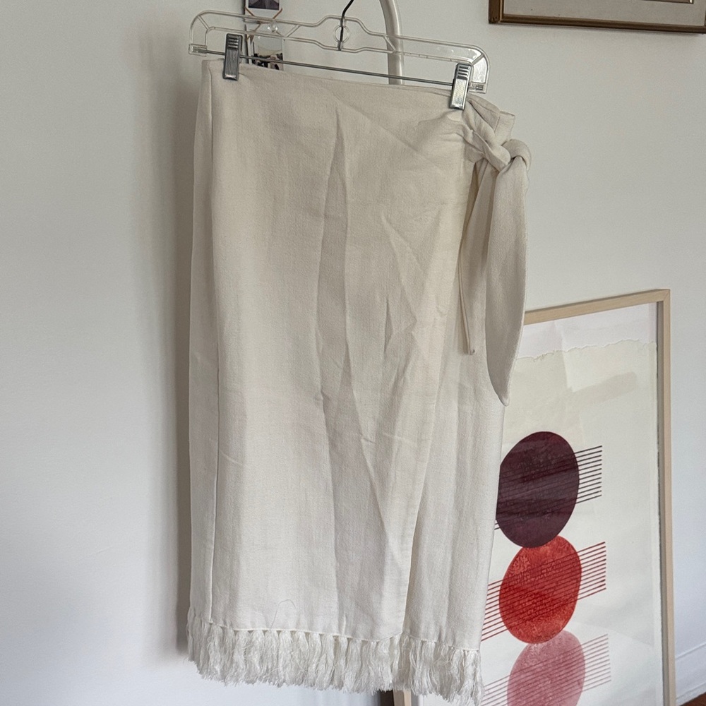 MANGO Cream Linen Skirt with Fringe Detail
